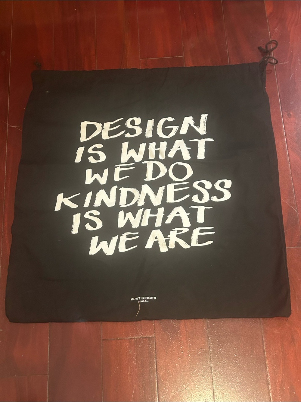 Kurt Geiger Large Black Drawstring Bag with White Slogan 19-20 1/2